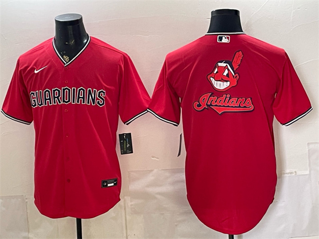Men's Cleveland Guardians Team Big Logo Red Cool Base Stitched Baseball Jersey
